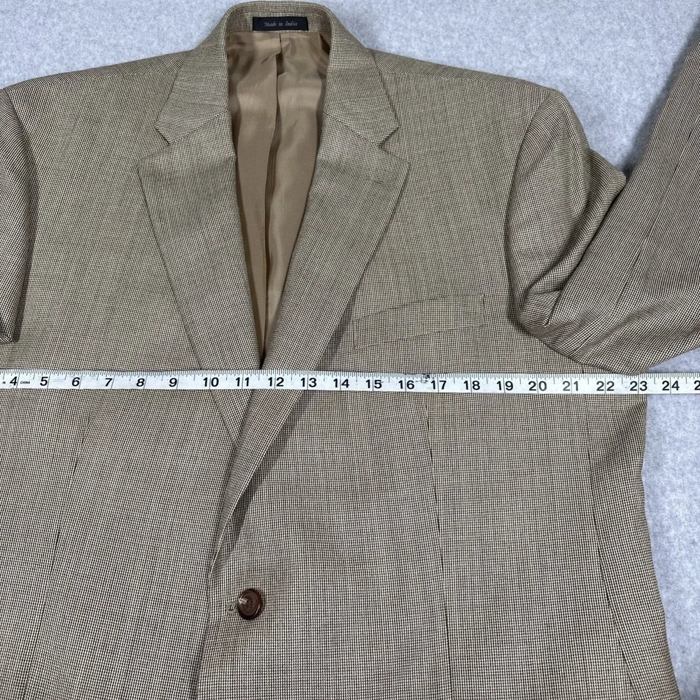 Lauren Ralph Lauren Men's 46L Houndstooth Silk‎ Wool Blend Blazer Tan Sport Coat